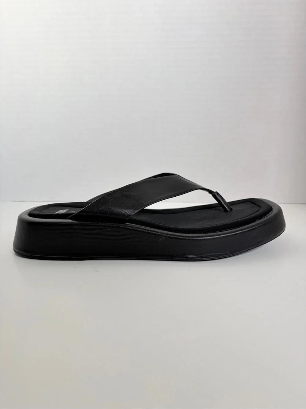 Zara Platform Thong Sandals Cushioned Comfort Shoes Square Toe Black Size 8.5 - Picture 3 of 13